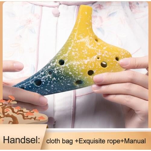 Popular 12 Hole Ocarina Kiln-fired Ceramic Alto C Musical Instrument with Lanyard Music Score For Music Lover