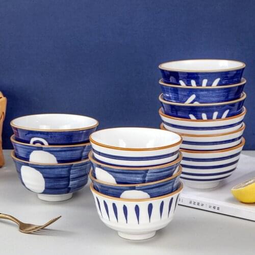 Hand painted Japanese Qingyao series ceramic tableware rice bowl thickened thread 4.5 "