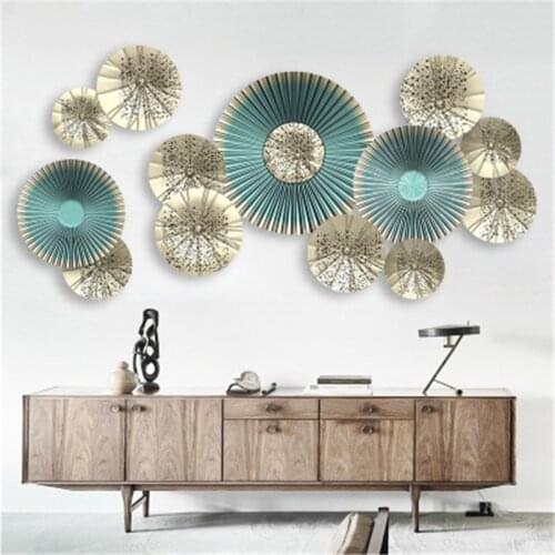 Chinese Style Wall Decor Oil Paper Umbrella Wallpaper For Living Room Blue Round Fan Self Adhesive TV Background Wall Mural