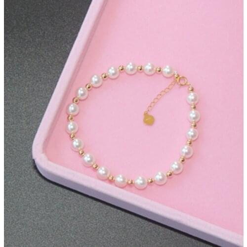 Sinya 5.5-6mm Akoya or freshwater pearls Au750 gold beads strands bracelet for ladies girls length 16cm 17cm 18cm optional