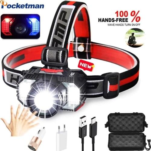 Super Bright LED Headlamp IR Sensor LED Headlight USB Rechargeable Built-in Battery Head Front Light COB LED Head Torch LED Lamp