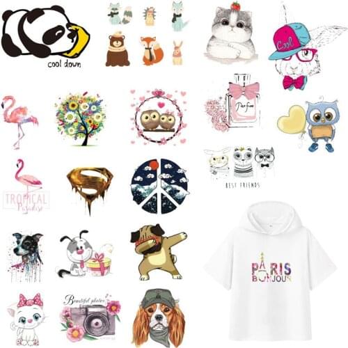 Cartoon Lovely Animals Iron On Heat Transfer Patches For Kids Clothing 3DDIY Stripes Applique T-shirt Custom Stickers Appliques