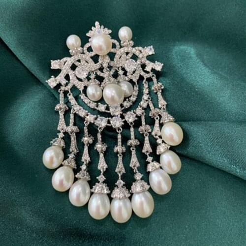 Wow! zircon Vintage Accesories FreshwaterPearl white Brooch FPPJ wholesale for gift