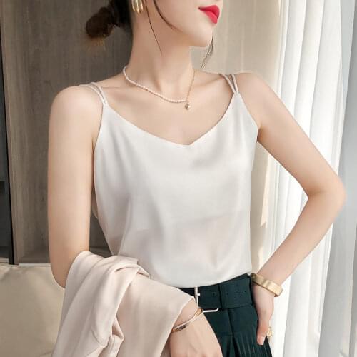 The new beautiful womens silk sling silk Camisole V-neck spring and summer sleeveless crop top