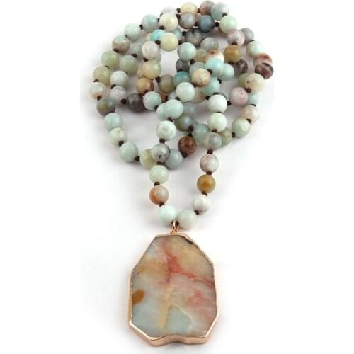 Fashion Bohemian Tribal Jewelry Amazonite Stone Blue Green Pendant Necklaces For Women Ethnic Necklace