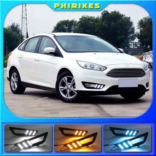 1Pair for Ford Focus 4 2015 2016 2017 2018 LED DRL daytime running light Bumper Front Fog lamp yellow Turn Signal