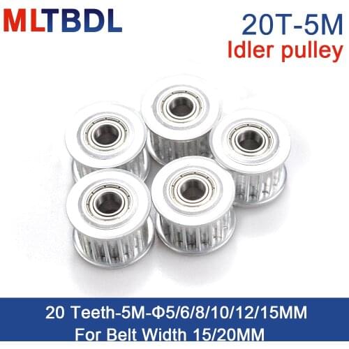 10pcs 20 Teeth 5M Idler Pulley Tensioner Wheel Bore 5/6/8/10/12/15mm with Bearing Guide synchronous pulley HTD5M 20T 20teeth
