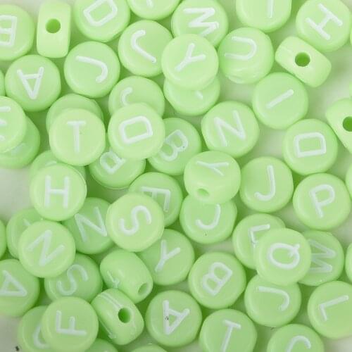 100 pcs Light Green Alphabet Letter Beads, Acrylic Green and White Letters Beads, Round Acrylic Beads, ABC Letter Beads 7mm