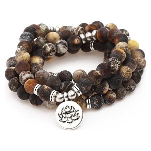 108 beads 8mm elastic adjustable Lotus life tree Buddha OM eye Chakra Reiki agate Onyx Yoga Bracelet necklace yg34