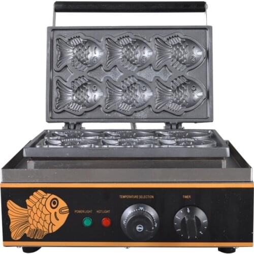 110V 220V Non-stick Commercial Electric Fish Waffle Machine Taiyaki Fish Waffle Iron Baker Waffle Maker 6pcs Free Shipping