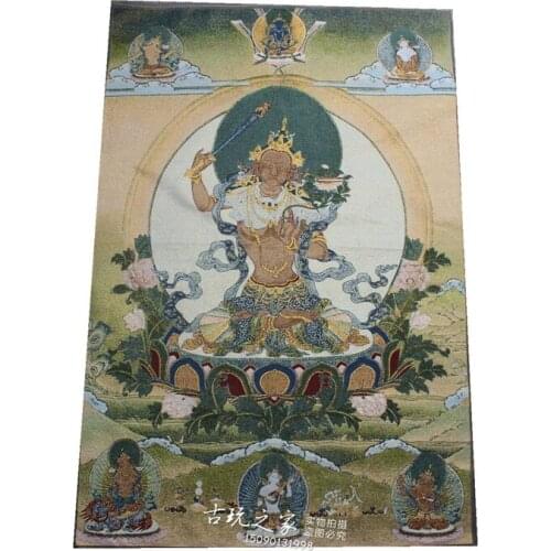 36 inch china Tibet embroidery Silk Manjusri Buddha Tangka Thangka Paintings Mural
