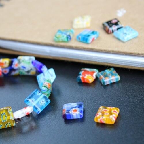 39cm 10mm Lampwork Glass Beads Flower loose beads Square Shape Flat beads Mix Patterns Bohemia Mix colors for jewelry making