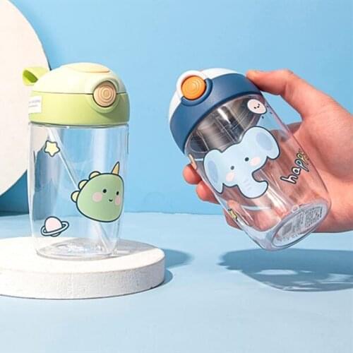 400ml Fashion Kids Water Bottle With Straw BPA Free Leak-Proof Cute Cartoon Drinking Plastic Bottles Eco-Friendly
