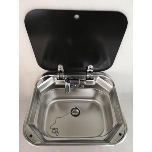 410*360*150mm Stainless Steel Round Sink with Tempered Glass Lid FS-586 Boat Caravan RV