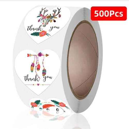 500pcs heart shape Thank you stickers 4 pattern Design Sticker love shaped sealing sticker Party Gift kids shool bakery shop YQ