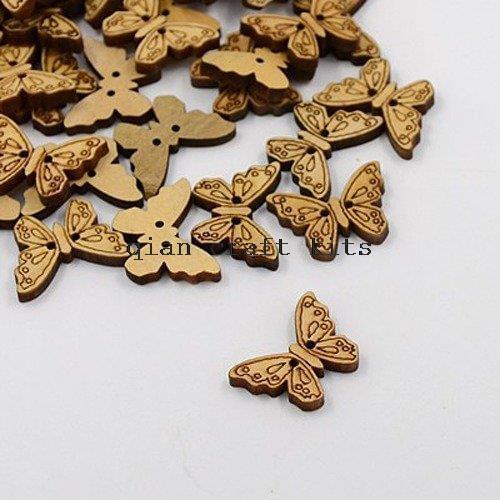 600 pcs big medium DIY Kawaii Wood Button wooden buttons Butterfly Natural color 28mmx15mm scrapbooking sewing