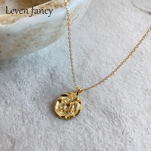 925 Sterling Silver Gold Coin Pendant Necklace for Women Geometric Leaf Shape Necklaces Jewelry Wholesale Gifts Girl Accessories