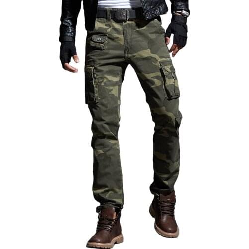 ABOORUN Mens Military Tactical Camouflage Cargo Pants Cotton Casual Trousers Army Slim fit Pencil Pants for Male R2726