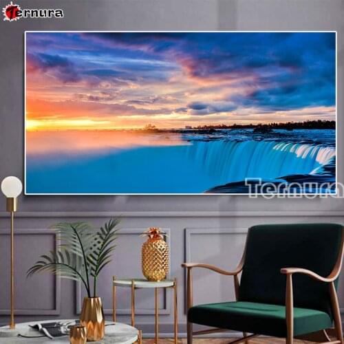 DIY Diamond Painting landscape Cross Stitch Diamond Embroidery Yunhai Waterfall Sunset Full Square rhinestones Mosaic home decor