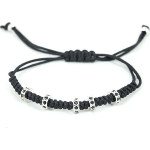 Anil Arjandas Men Macrame Bracelets Silver Color Micro Pave Black CZ Stoppers Beads Briading Macrame Bracelet Jewelry Gift