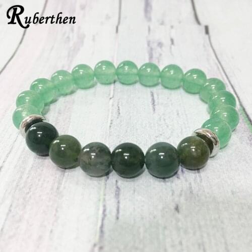 Ruberthen Green Aventurine Moss Agates Bracelet Fashion Women`s Love Meditation Yoga Bracelet Wrist Balance Healing Bracelet