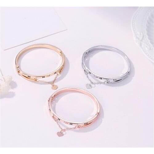 Rose Gold Love Roman Numeral Bracelets Bangles Female Heart Wedding Love Brand Charm Bracelet for Women Famous Jewelry
