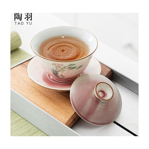 Single Kiln Baked Color Glaze Cover Teacup Kung Fu Tea Set Ceramic Large Size Tea Brewing Bowl Heat Resistant Tea Ceremony Bowl