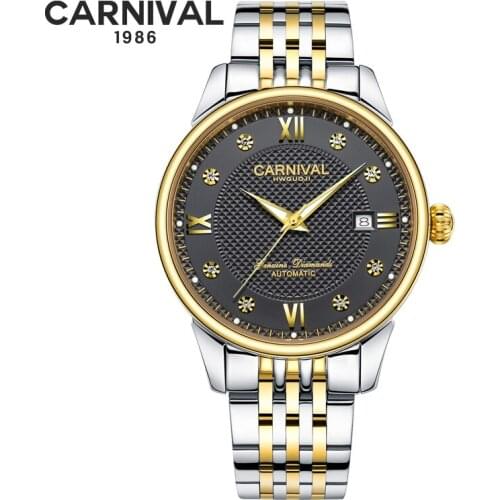 CARNIVAL Men Watch Luxury Brand Steel Waterproof Clock Fashion Week Calendar Automatic Mechanical Business Male Watches