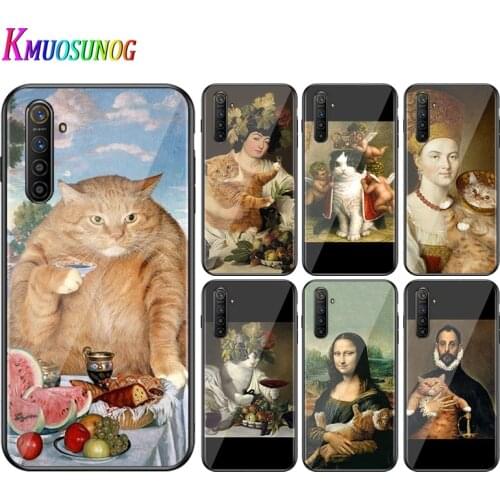 For OPPO A5 A9 2020 F7 Phone Cover Funny Cat Art Aesthetics for OPPO Reno 2 Z 2Z 2F 3 4 Pro 5G Bright Black Phone Case