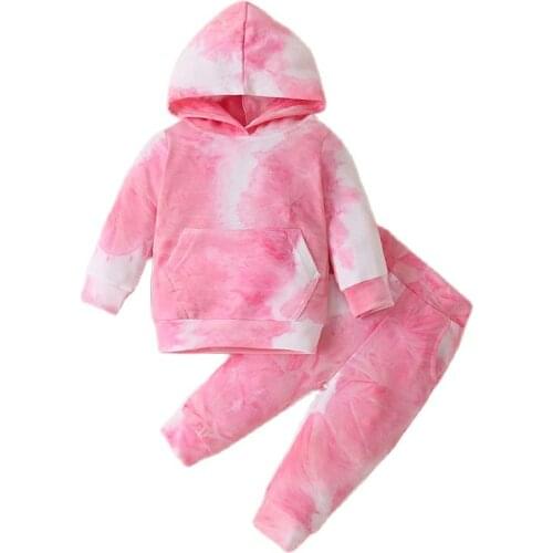 2021 childrens suit spring and autumn new childrens sweater pants suit tie-dye boys and girls hooded sweater suit