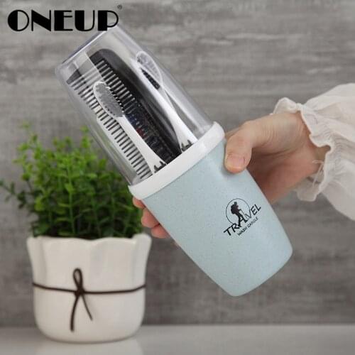 ONEUP Travel Wash Cup Wheat Straw Toothpaste Toothbrush Storage Box Travel Toiletries Storage Box Portable Bathroom Accessories
