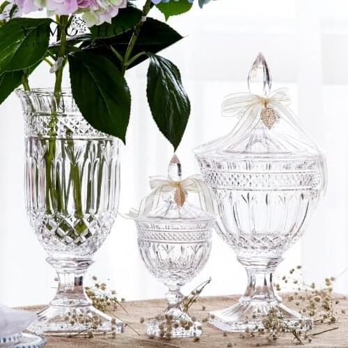 Europe high feet glass candy jar Food Storage bottles jar Hotel wedding dessert dining table shopwindow decorate transparent jar