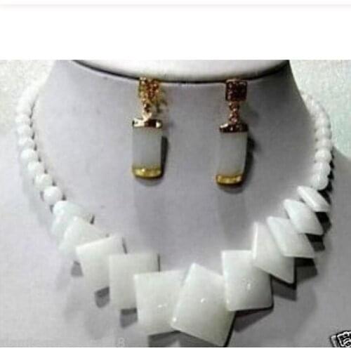 Graceful natural white jade earring necklace jewelry set AAA 18K gold plated watch Quartz stone crystal Natura