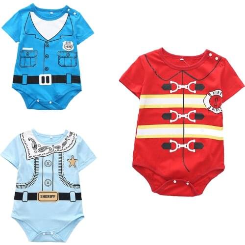 Newborn Baby Rompers Toddler Sheriff Police Firemen Outfit Infant Boys Girls Cartoon Halloween Cosplay Costume Onesie Suit