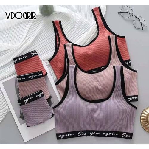 VDOGRIR Sexy Women Cotton Sport Top Panties Set With Padded Comfort Woman Girl Underwear Seamless Briefs Bras Sets Lady Lingerie