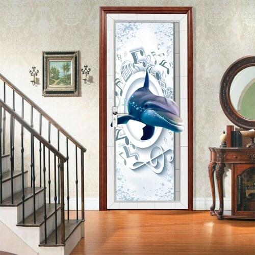 Creative environmental protection 3D dolphin note door stickers refurbished self-adhesive bedroom wall stickers
