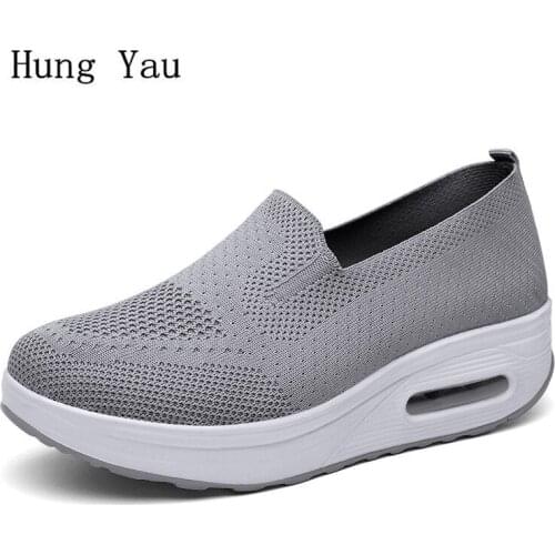 Sneakers Women Flat Shoes Casual Platform Height Increasing Outdoor Walking Flat Female Thick Sole Knit Upper Footwear Boots