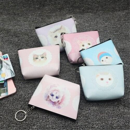 Hot Sale Cute Creative Women Wallets Card Holder Portable Card Key Money Coin Bag Cartoon Cat Printed Key Cards Coin Purse