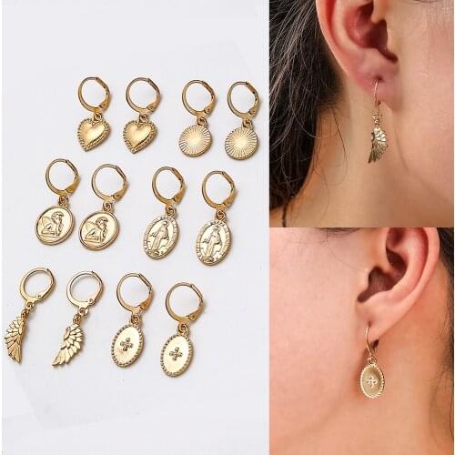 Small Heart Wings Cross Hoop Earrings Set for Women Girls 2021 Trend Mini Huggie Hoop Earrings with Dangle Charms Jewelry
