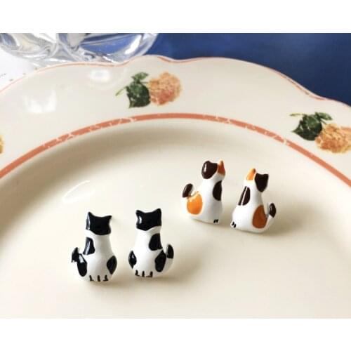 S925 Needle Cartoon Cute Kitty Earrings Girl Small Animal Japanese Simple Oil Drop Ear Jewelry Fashion Accessories