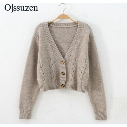 Button V Neck Soft Sweater Jacket Women Cardigan Cropped Female Top Clothing Spring Autumn Sweaters Cardigan Knitting Ladies