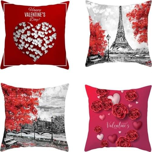 Cushion Cover Eiffel Red Tree Print Sofa Throw Pillow Covers White For Wedding Party Decorative Pillows Home Decor 45*45cm/pc