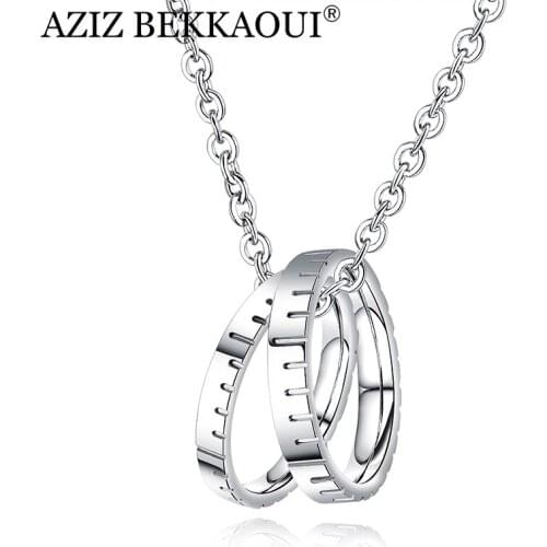 AZIZ BEKKAOUI Engraved Name Double Round Pendants Necklace For Women And Men Stainless Steel Unisex DIY letter Logo Necklaces