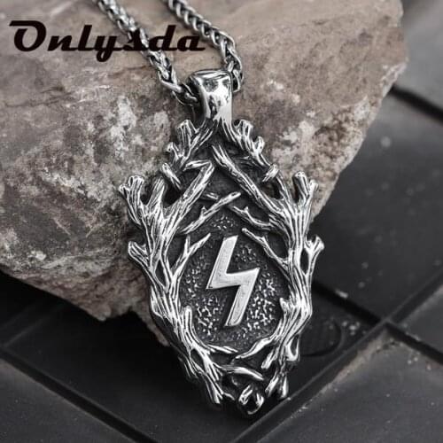 Lighting Branches Stainless Steel Pendant Necklace For Man Gothic Viking Jewelry Retro BoyFriend Gift Dropshipping OSDZ113