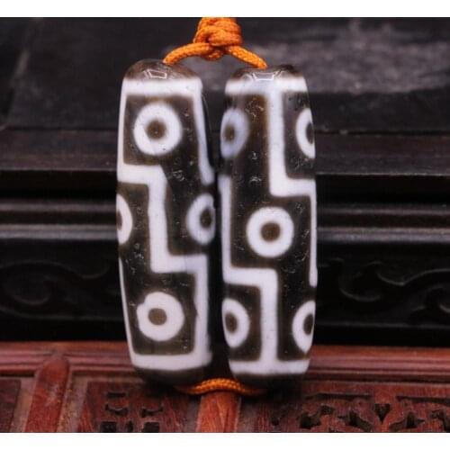 PAIR OF ENERGY Tibetan Old Agate 9 EYE dzi bead Treasure LKbrother Sauces
