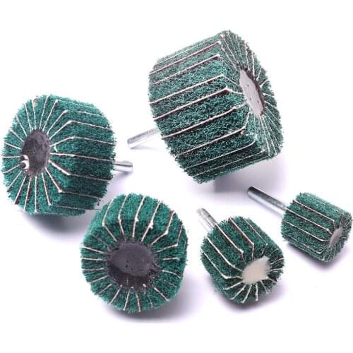 Top-quality 5pcs/Set 6mm Shank Fiber Grinding Head Multipurpose green Scouring pad Dremel Rotary Accessories Polishing Wheel