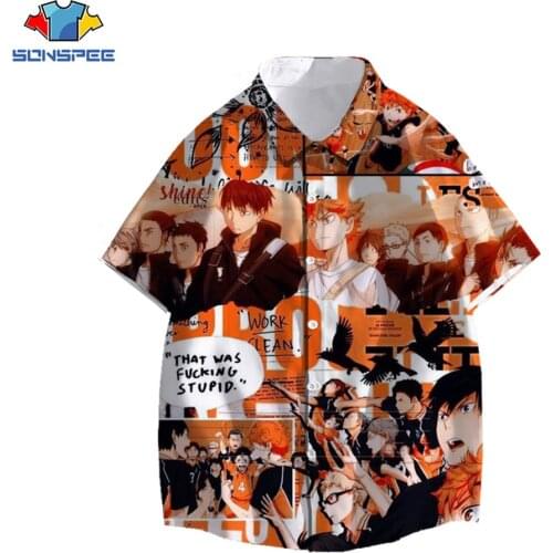 Hot Anime Cartoon Haikyuu!! Hinata Shoyo Shirt 3D Print Kawaii Many Faces Shirt Summer Casual High Quality Men Hawaiian Blouse