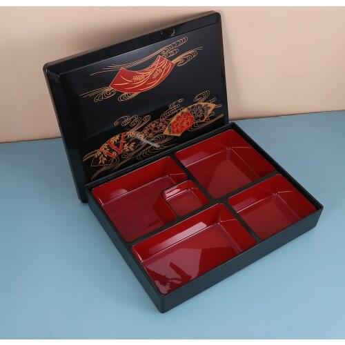 Durable Lunch Box Japanese Lunch Box Meal Prep Containers Sushi Box Bento Box for Office Business Meals Wood Grain Cover Black