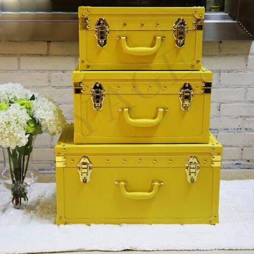 Simple Suitcase Soft Storage Box Yellow Lychee Leather Decorative Box Cloakroom Window Decorations