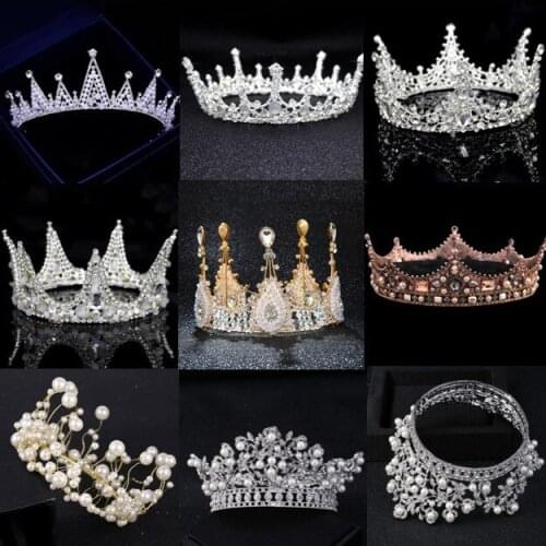Luxury Silver Rhinestone Pearl Queen Diadem Bride Crown Wedding Tiara Crown Headpiece Wedding Prom Party Hair Accessories Tiara